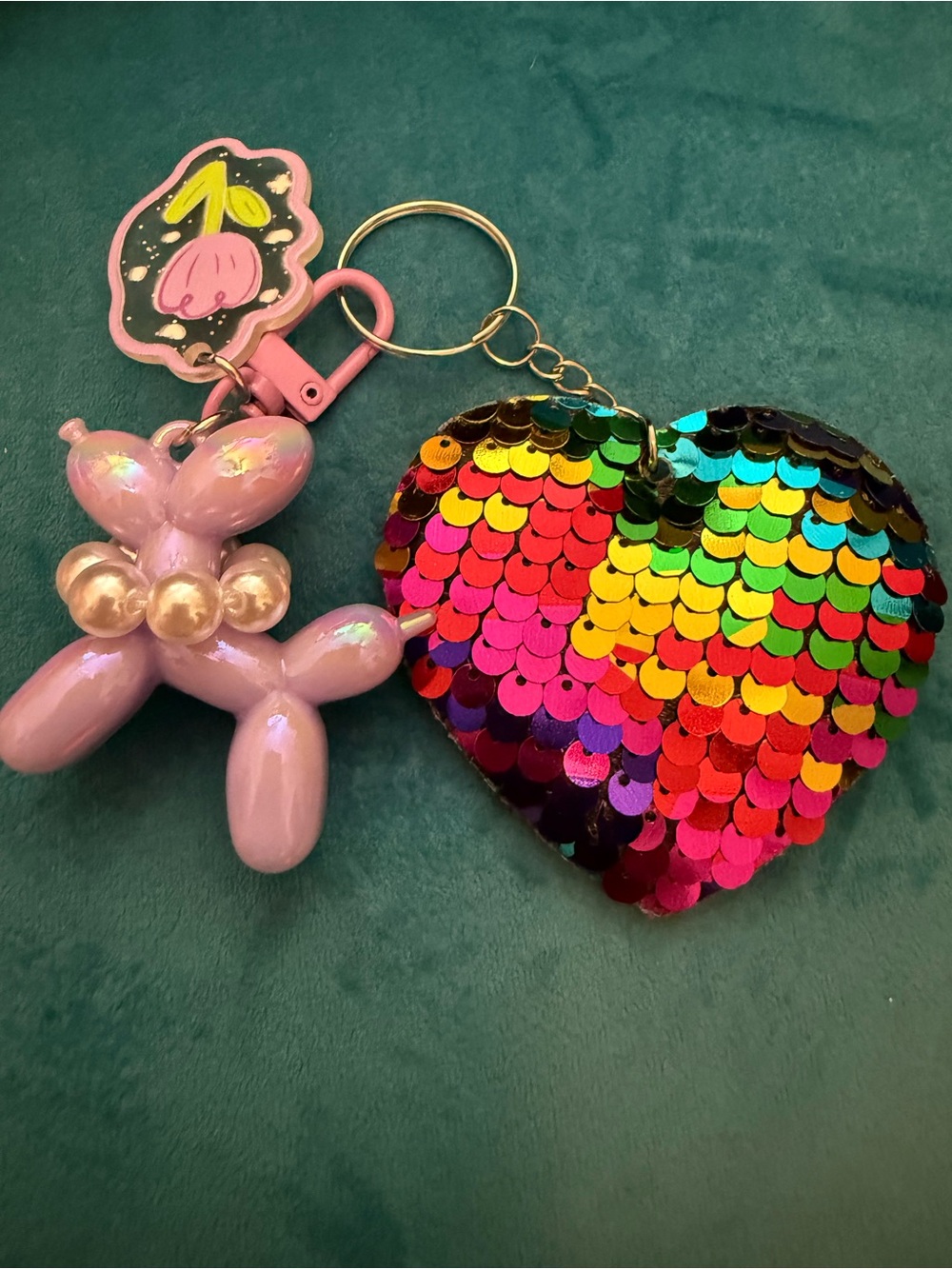 Sequin Heart Keychain with Miniature Wine Glass Charm - Picture 4 of 5